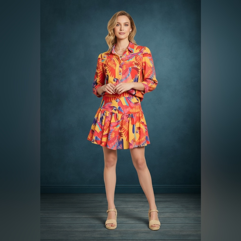 RIO RHYTHM TROPICAL BIRT PRINT MINI SKIRT SET - Picture 7 of 9